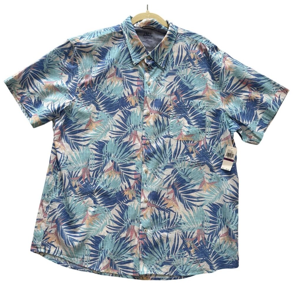 Izod Saltwater Dockside 2X-Large Bright White Hawaiian Print Button-Up Shirt NWT